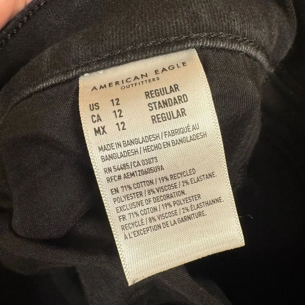 American Eagle Black Ripped Destroyed Skinny Stretchy Jeans Size 12